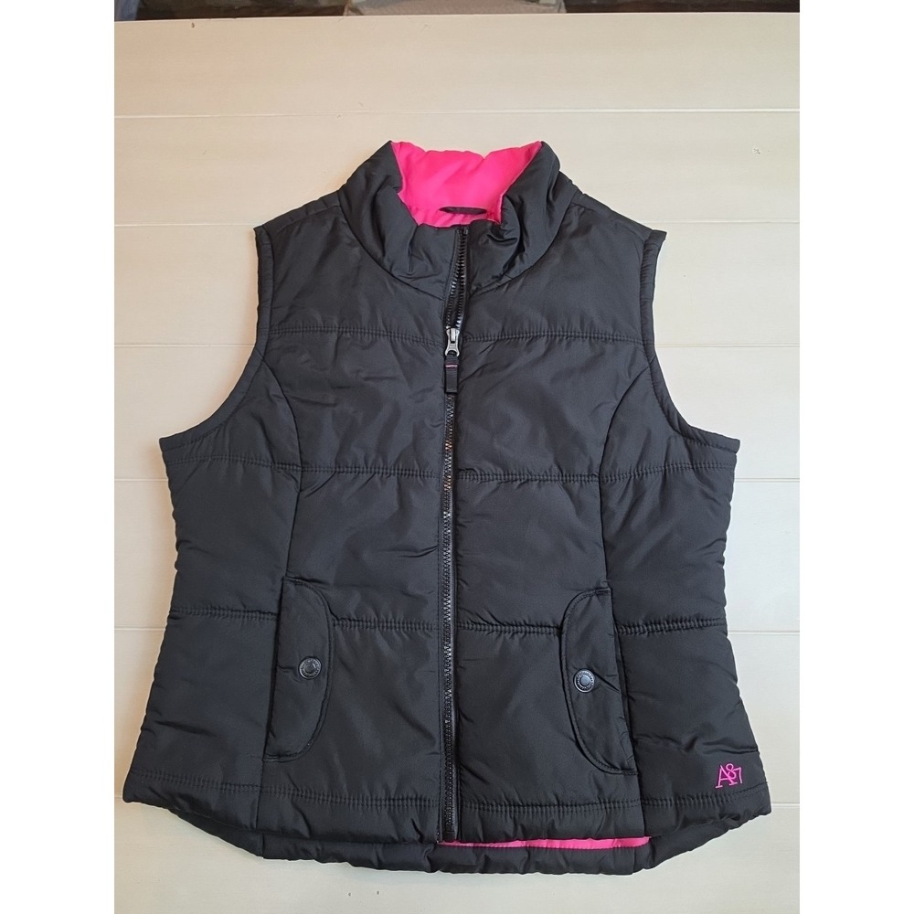 Aeropostale‎ Women's Large Full Zip Vest Black Pockets Pink Lining Casual Active